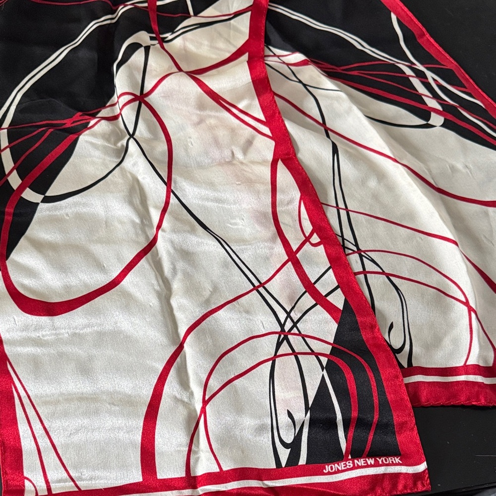 Jones New York Red and Black silk Swirl Scarf